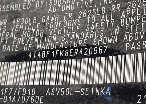 2014 Toyota Camry Le z USA, uszkodzony, nr VIN 4T4BF1FK8ER420967